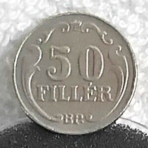 Circulated 1938 Hungarian 50 Filler BP. Megyar Kiralysag Coin!!